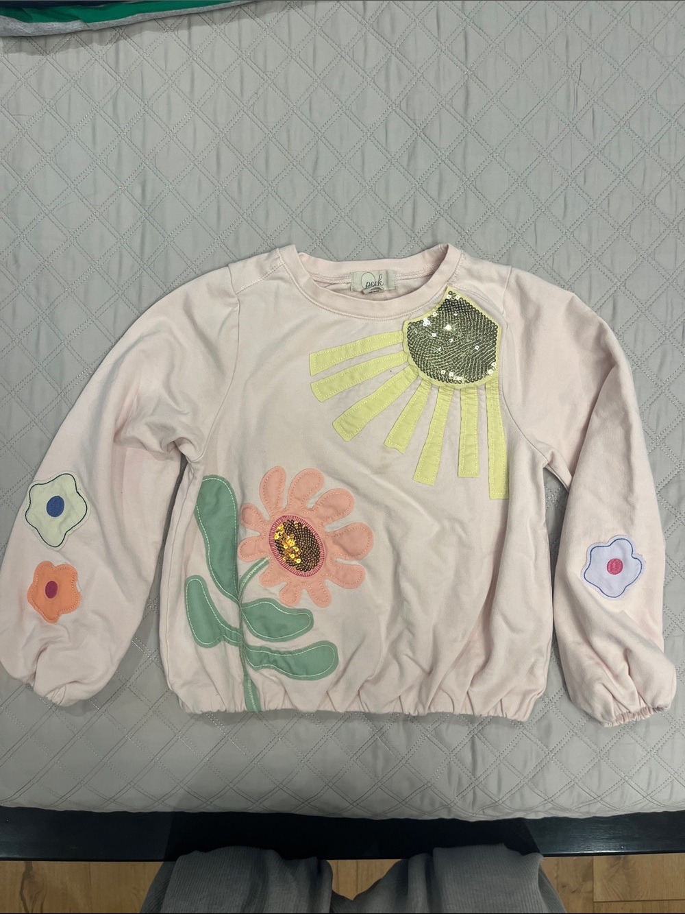 Peek French terry girls sweatshirt with sequin details and bubble hem - size 8